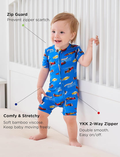 Baby Boys Bamboo Viscose Short Sleeve Romper Soft Comfy Infant Summer Jumpsuit