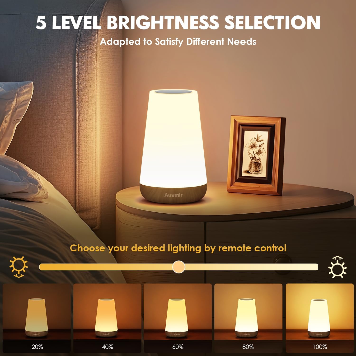 Night Light, Dimmable Touch Lamp for Bedroom, 13 RGB Colors & 5 Brightness, Portable Rechargeable
