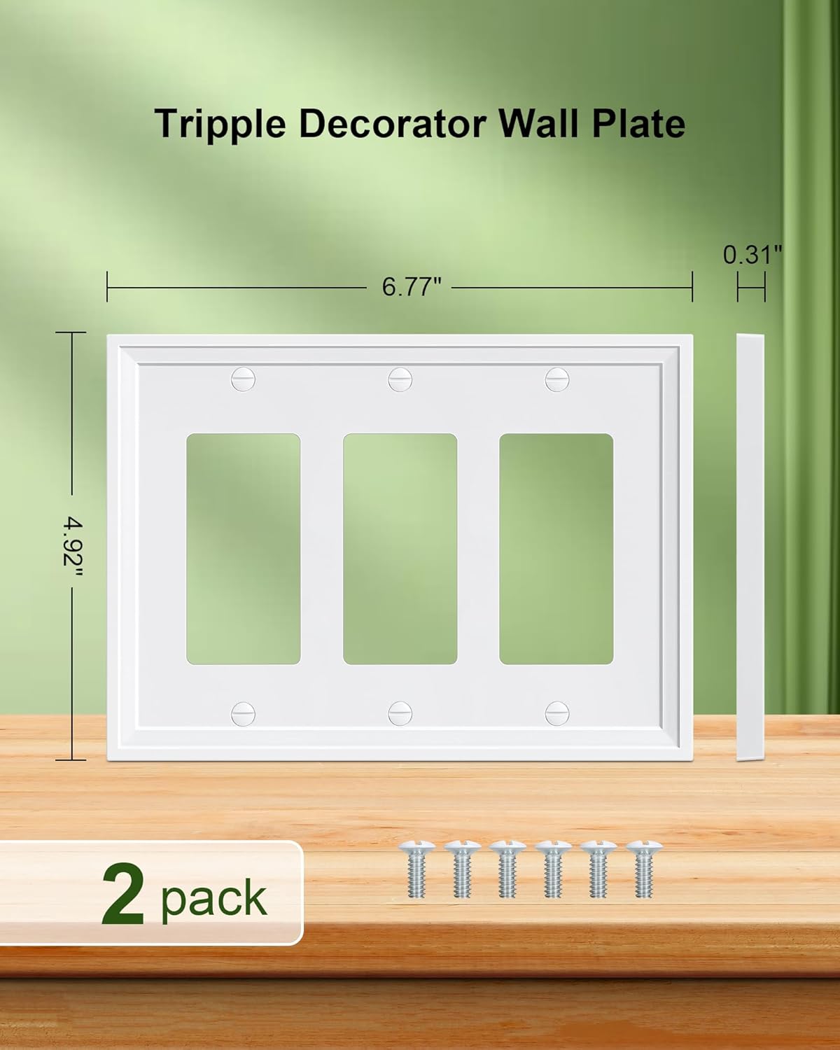 2-Pack Triple Decorator Outlet Cover Plate, White Decorative Switch Plates and Outlet Covers