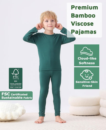 JunNeng Bamboo Viscose Pajamas for Toddler Baby, Boys Girls Solid Snug Fit Pajamas Long Sleeve