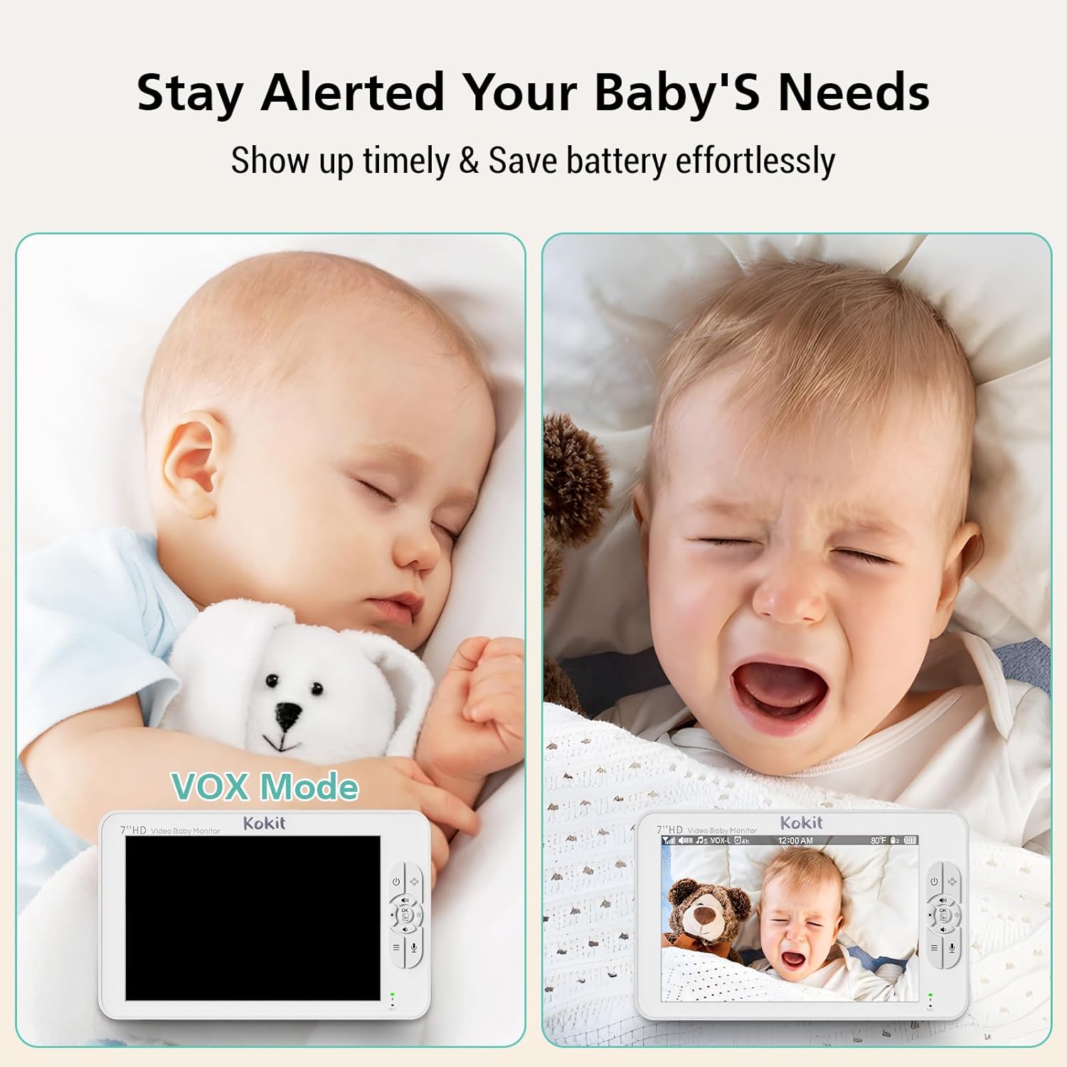 7" 1080P Full HD Video Baby Monitor No WiFi,100 Hrs 5000mAh Battery Runs 4 Days,4X Zoom,Remote 355°