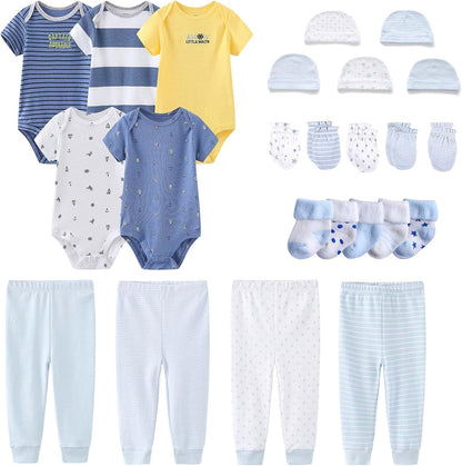 Newborn Layette Gift Set Bodysuits Pants for Baby Girl and Boy 24 Piece 100% Cotton Essentials and