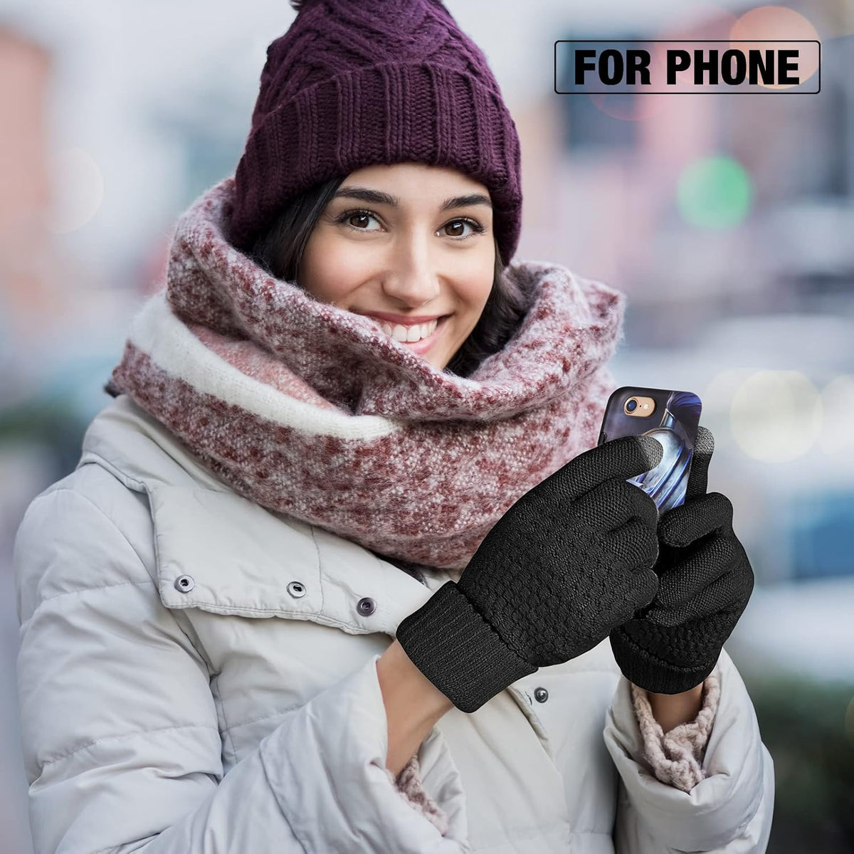 Geyoga 2 Pairs Women's Winter Touch Screen Gloves Soft Warm Fleece Lined Knit Elastic Cuff Winter