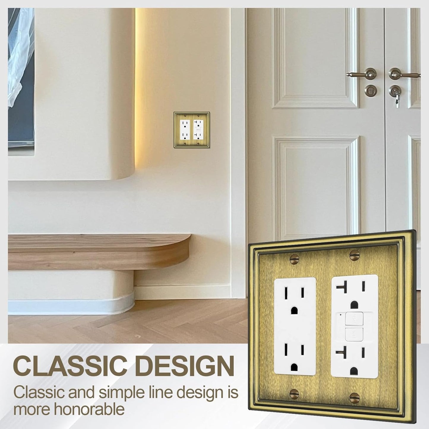 Double Decorator Switch Covers Wall Plate, Antique Brass Decorative Rocker Switch Plates Outlet