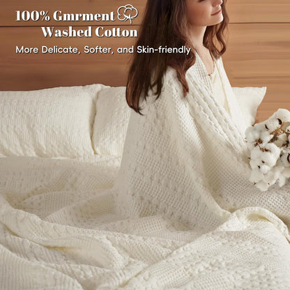 PHF 100% Cotton Waffle Weave Blanket Twin Size, Soft Lightweight Breathable Cozy Summer Blankets