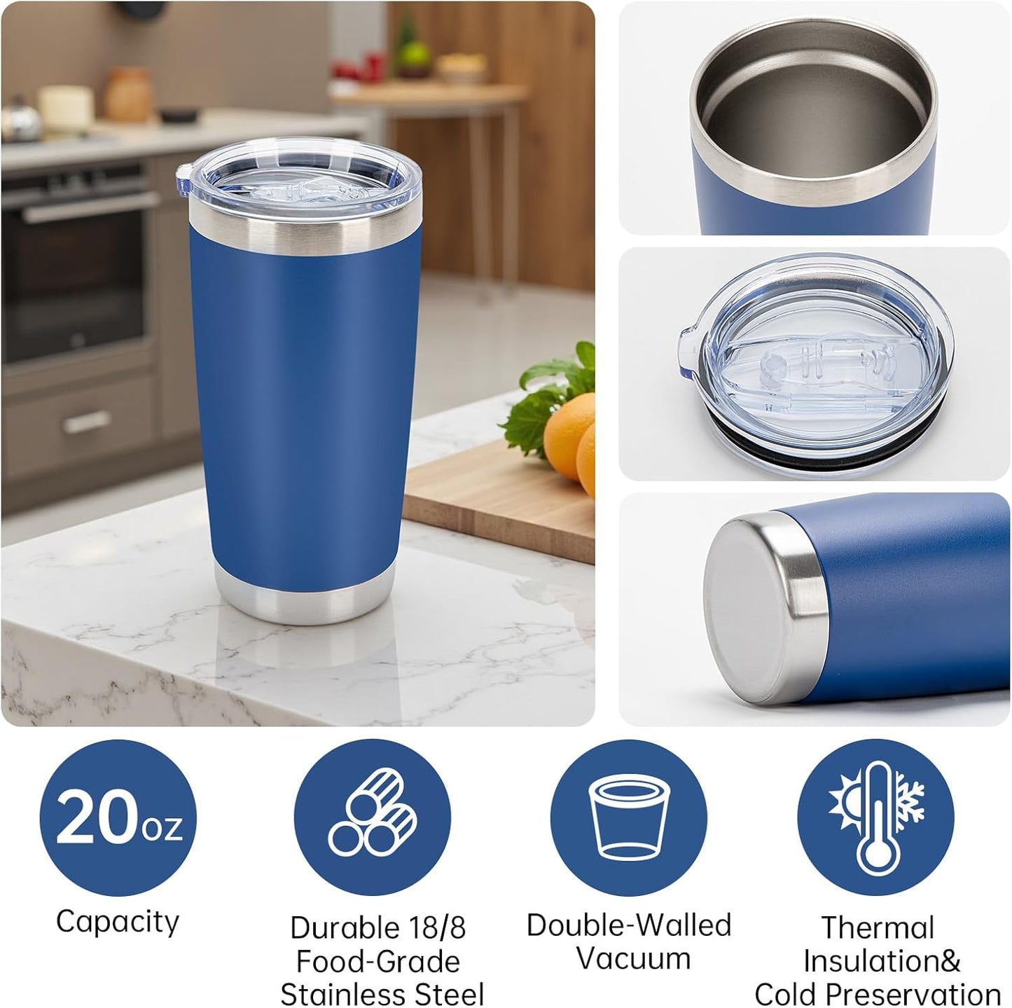 IEOVIEE 32 Pack 20oz Stainless Steel Bulk Tumblers with Lids and Straws Double Wall Insulated