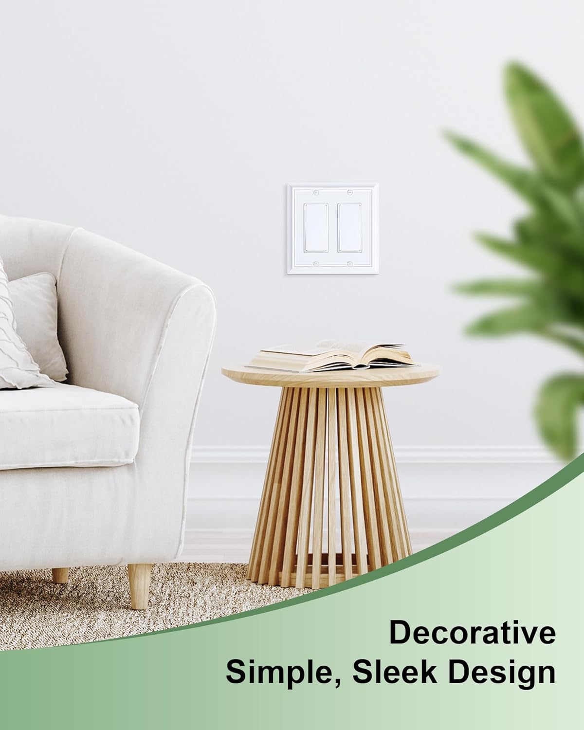 2-Pack Decorative Double Decorator Outlet Cover Plate, Pure White Durable Natural Bamboo Fiber Wall