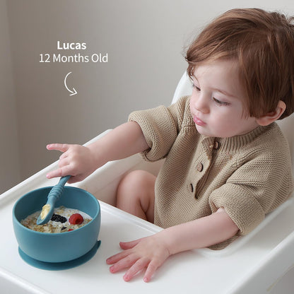 SAMiGO Silicone Baby Bowl and Spoon Set with Suction and Lid, First Stage Self Feeding Essentials