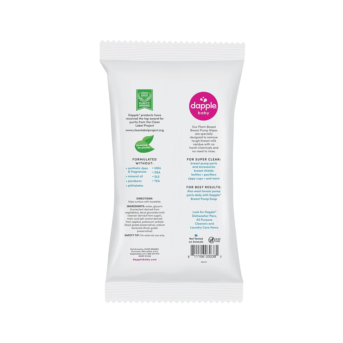 Dapple Baby Breast Pump Wipes, Powered by Plants, Hypoallergenic, Removes Milk Residue, No Rinse