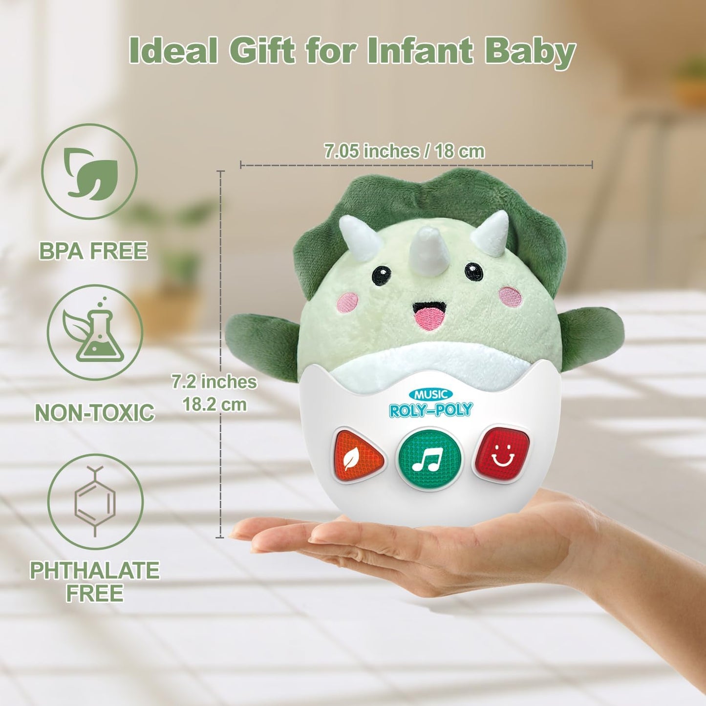Baby Dinosaur Toys 0-3-6-12 Months, Musical Infant Toys with Light & Sounds, Soft Plush Stuffed
