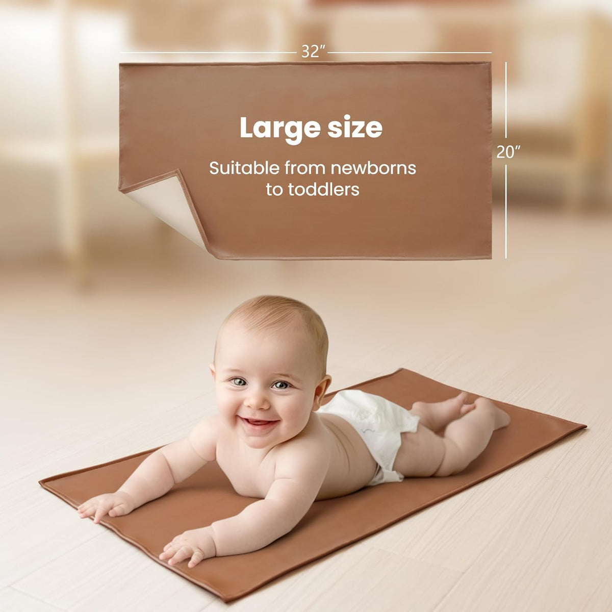 Konssy Faux Leather Baby Changing Mat, Waterproof, Wipeable & Portable Diaper Changing Pad for