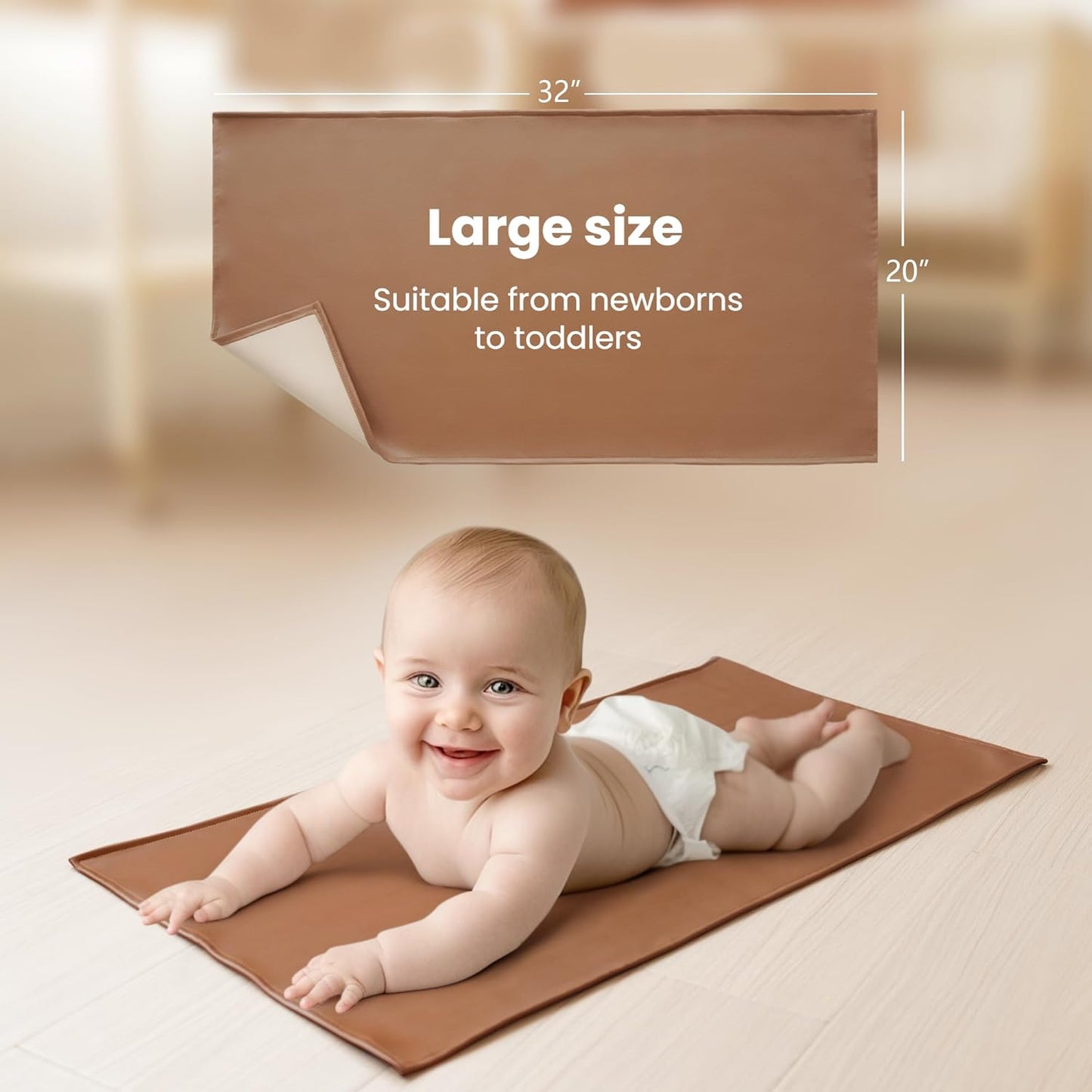 Konssy Faux Leather Baby Changing Mat, Waterproof, Wipeable & Portable Diaper Changing Pad for