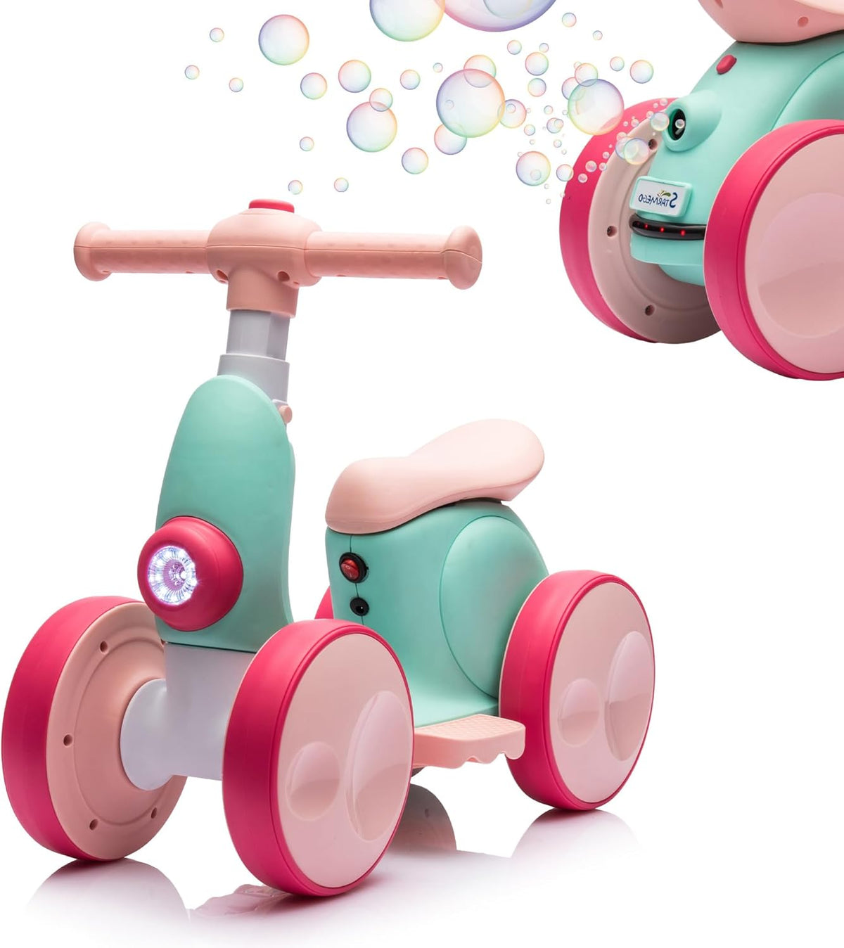 6V Electric Baby Balance Bike with Bubble Machine,4 in 1 Toddler Balance Bike w/Remote for 1 Year