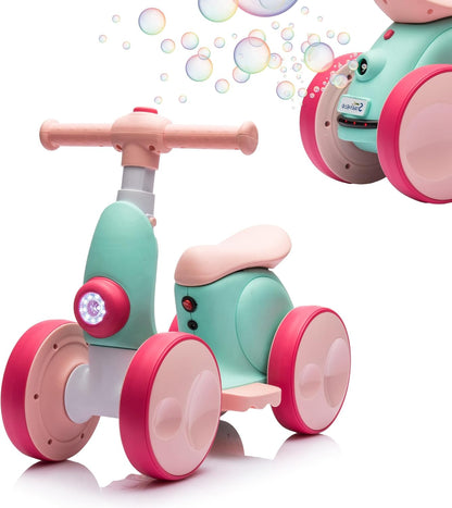 6V Electric Baby Balance Bike with Bubble Machine,4 in 1 Toddler Balance Bike w/Remote for 1 Year