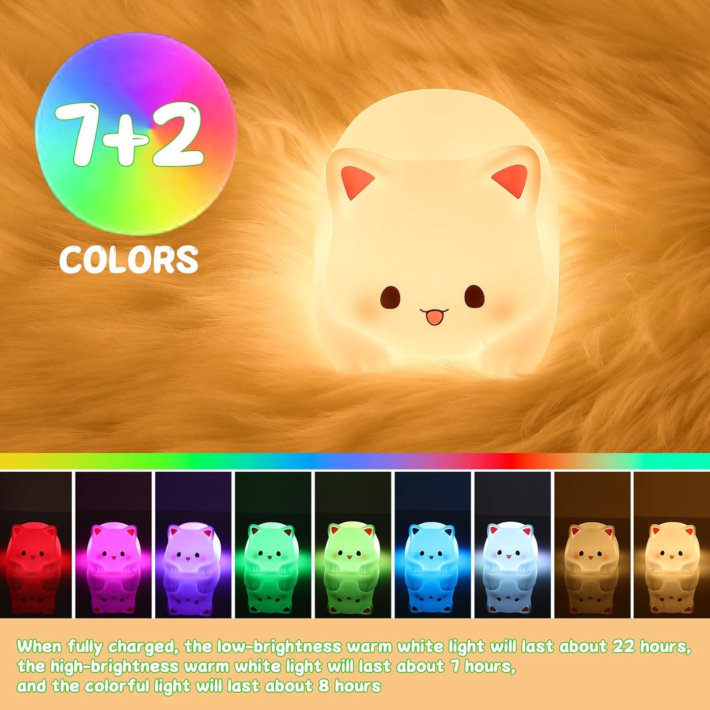 LOVERUIS Cute Night Light for Kids Cat Night-Light Baby Girl Squishy NightLight 1/3 Hour Timer