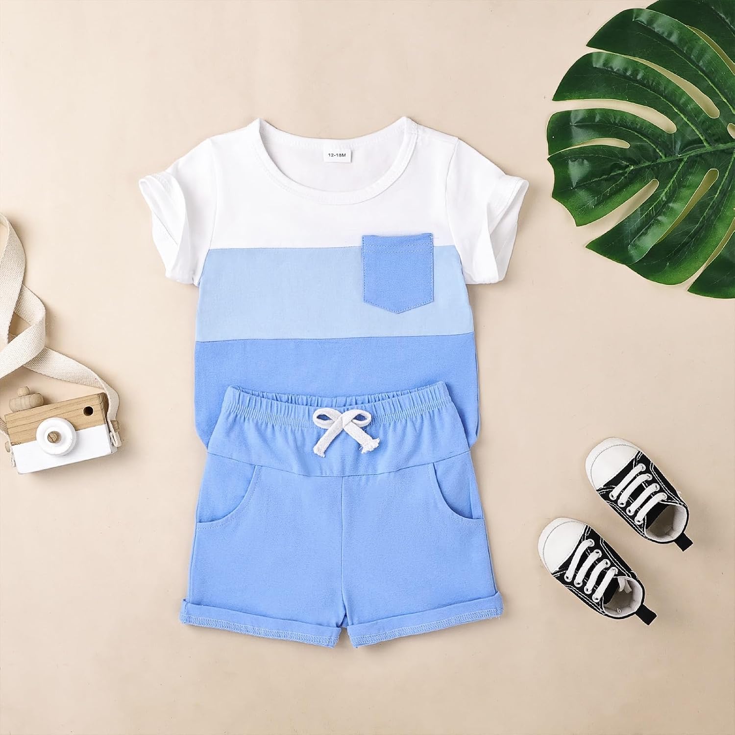 Baby Boy Clothes Toddler Boy Summer Outfits Short Sleeve Patchwork Top T-shirt & Pocket Pant Set 2