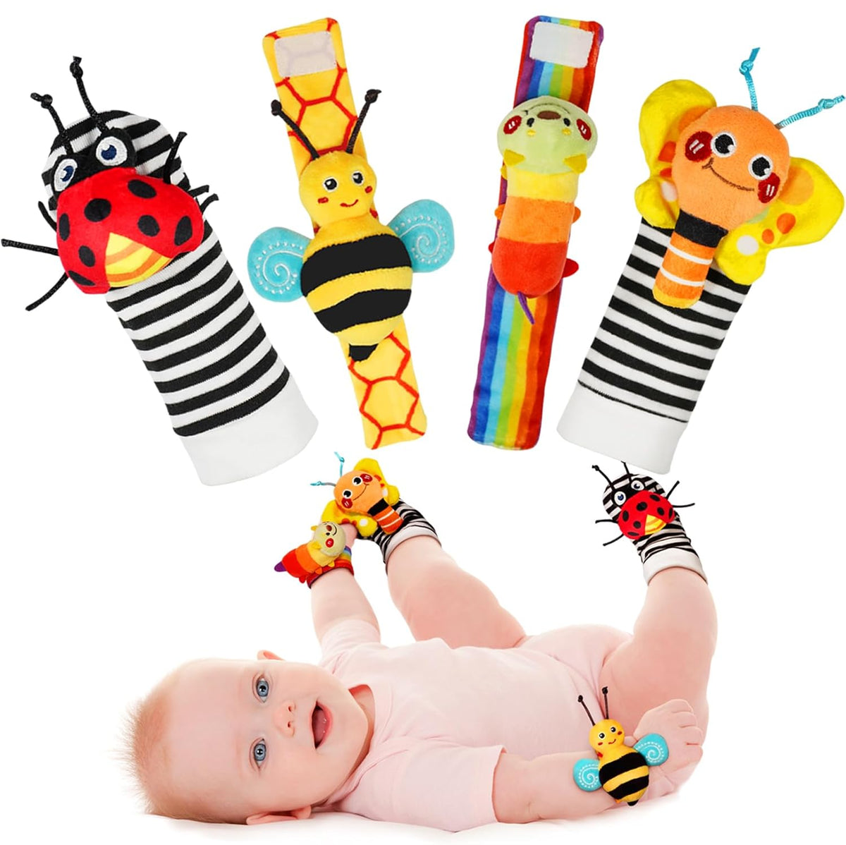Infinno Baby Wrist Rattle Socks and Foot Finder Set, Perfect Baby Toys for 0-12 Months Newborn Boys