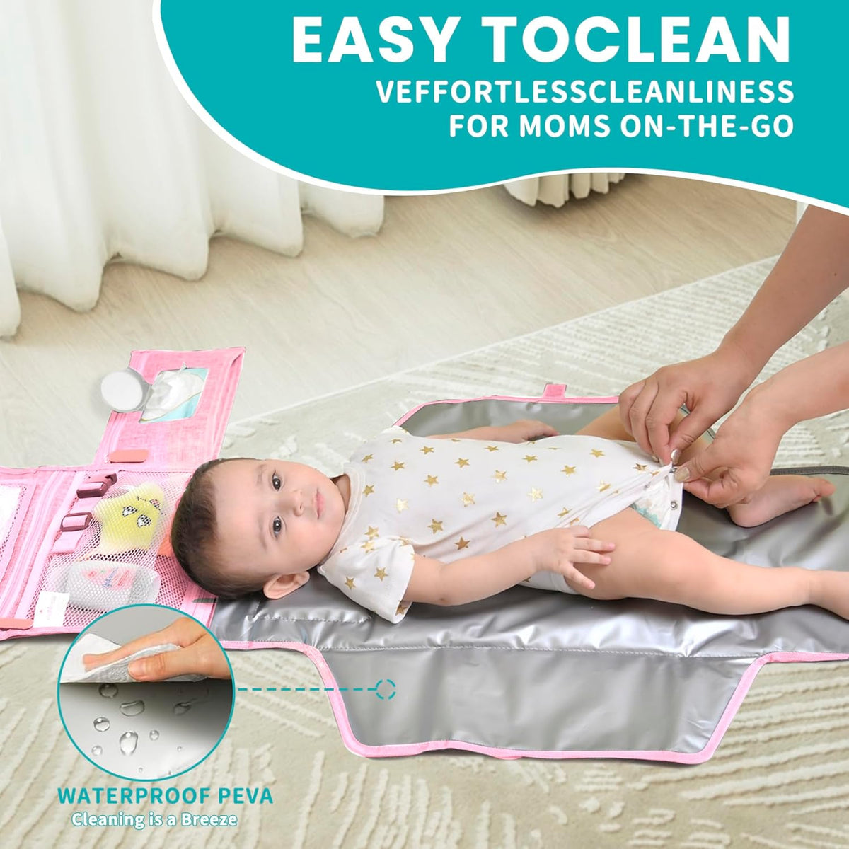 Portable Diaper Changing Pad - Baby Diaper Changer Travel Bag with Wipes Pocket, Smart Design