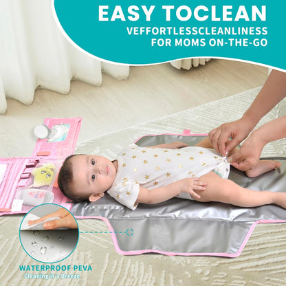 Portable Diaper Changing Pad - Baby Diaper Changer Travel Bag with Wipes Pocket, Smart Design