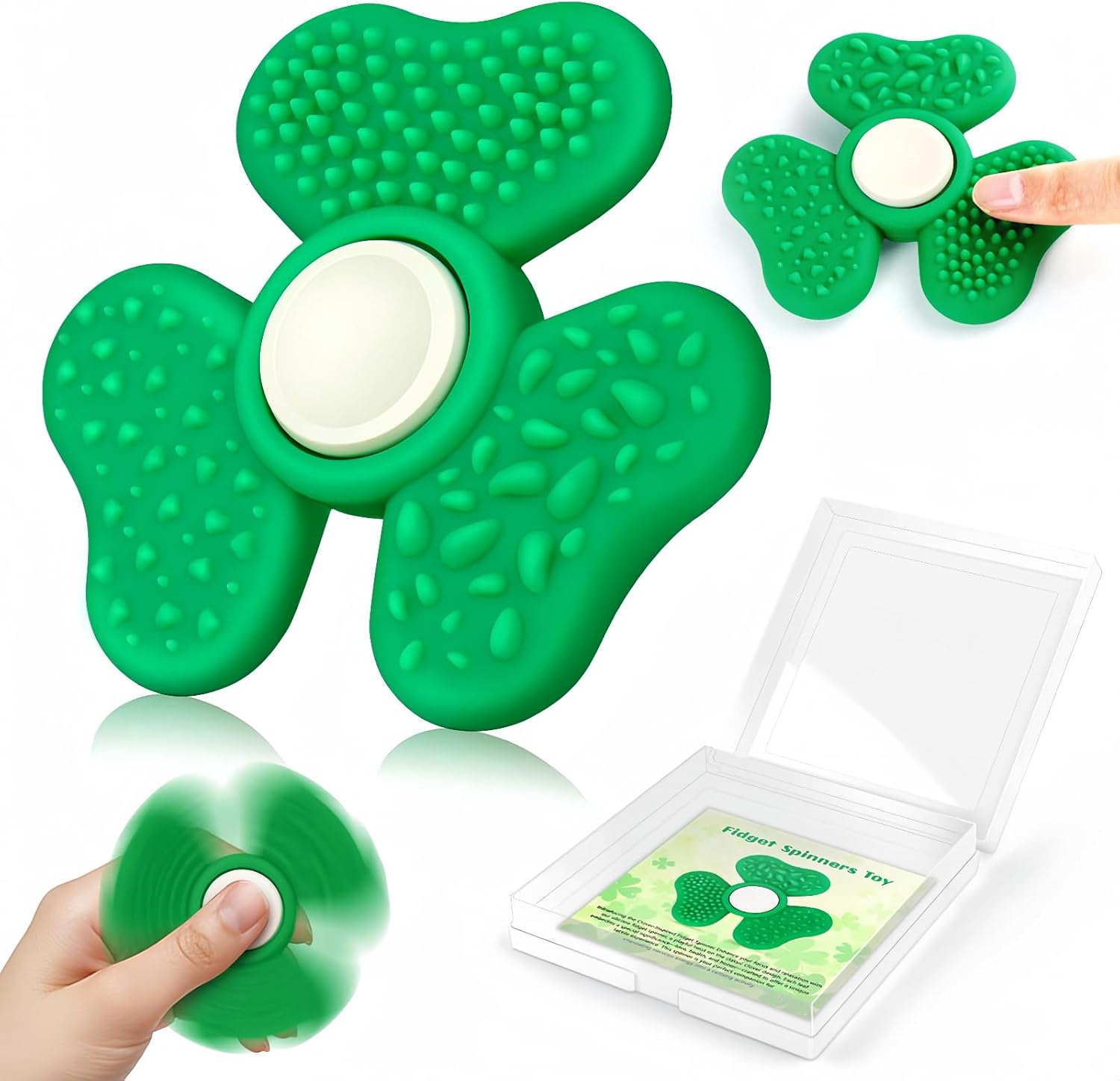 Fidget Spinners for Kids, Trefoil Fidget Toys Adults Sensory Stone, Green Textured Worry Stone Boys