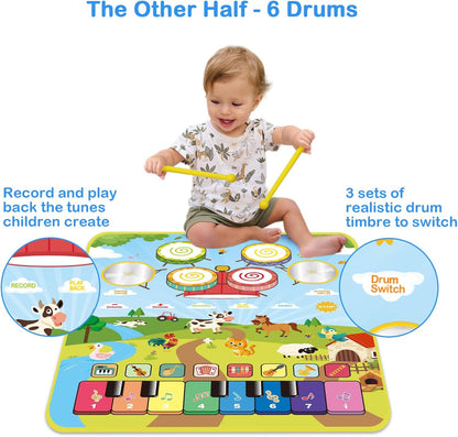 Foki 3-in-1 Musical Mats, Child Floor Piano Drum Animal Music Play Mat Montessori Sensory Early