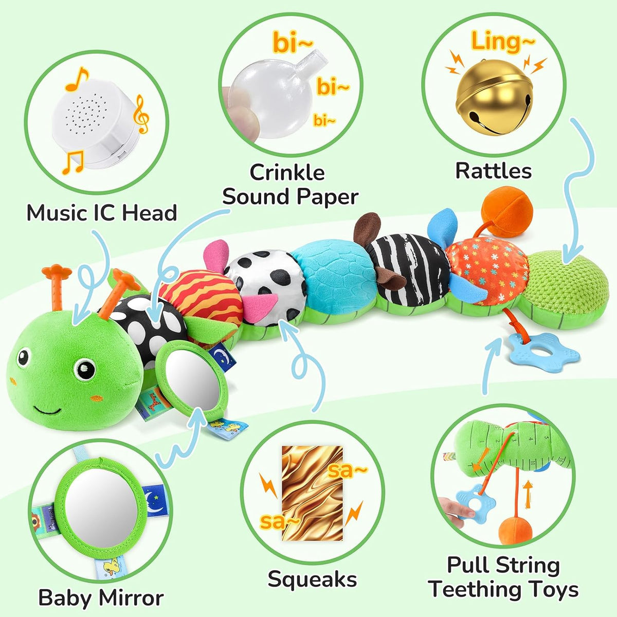 Baby Toys 6-12 Months Music Caterpillar Infant Toys Stuffed Animals 0-3-6 Months Tummy Time