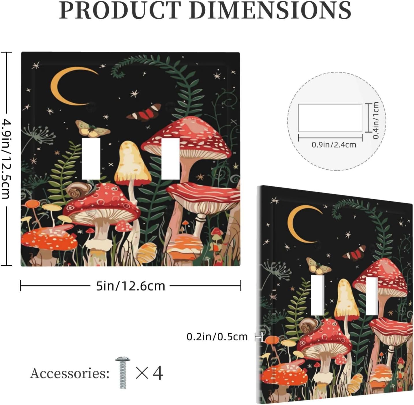 Moon Star Red Mushroom Forest Butterfly Green Plant Decorative Switch Plates 2 Gang Double Toggle