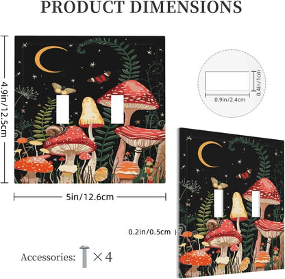 Moon Star Red Mushroom Forest Butterfly Green Plant Decorative Switch Plates 2 Gang Double Toggle