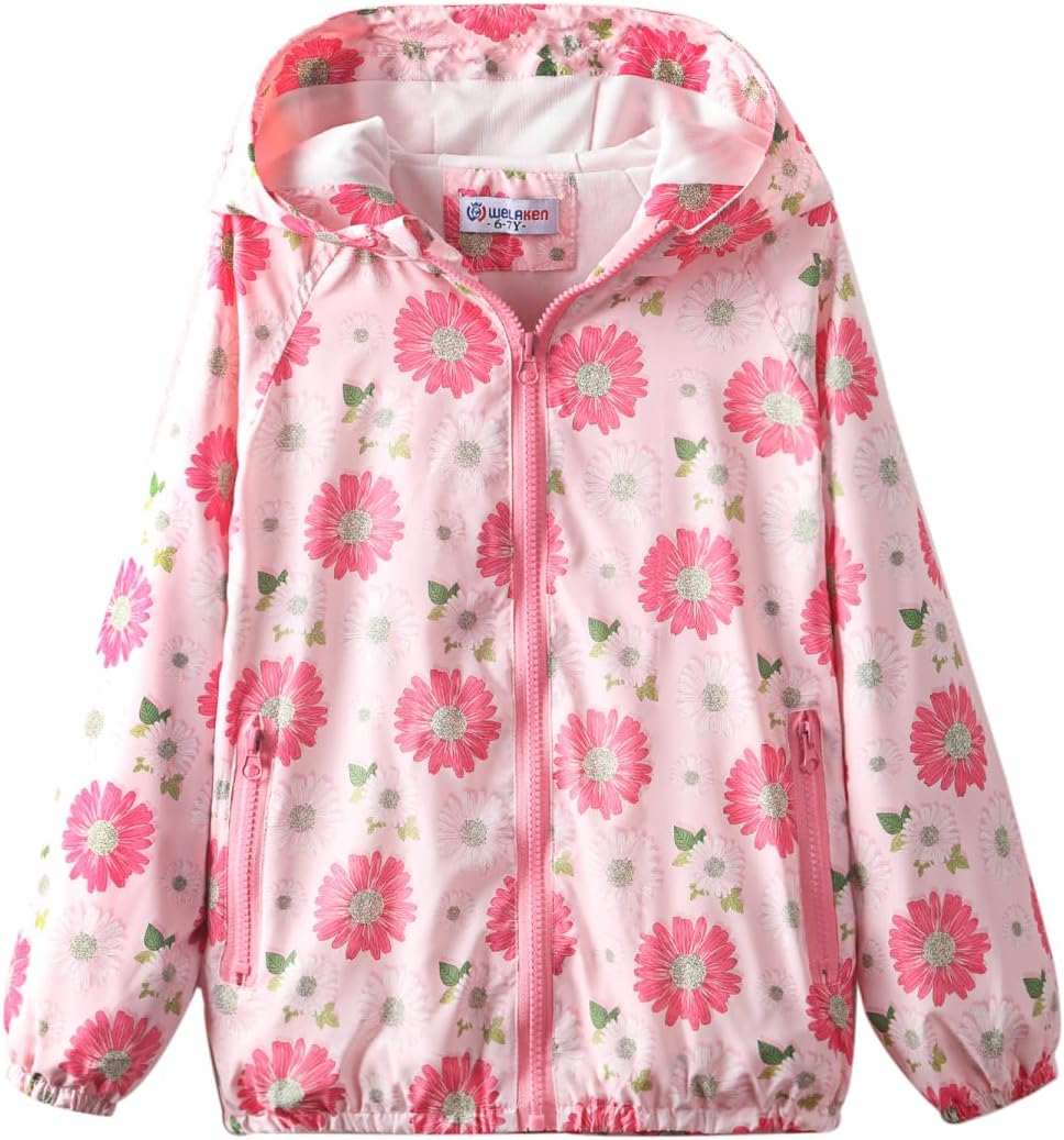 WELAKEN Lightweight Jacket for Girls Kids & Toddler II Girls' Print Water-Resistant Jacket