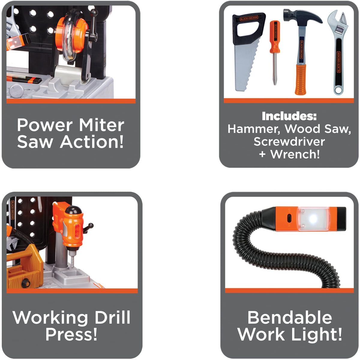 JAKKS Pacific Black+Decker Kids Workbench - Power Tools Workshop - Build Your Own Toy Tool Box – 75