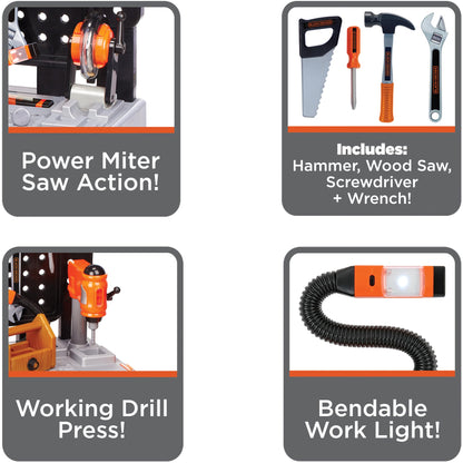 JAKKS Pacific Black+Decker Kids Workbench - Power Tools Workshop - Build Your Own Toy Tool Box – 75