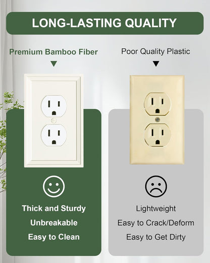 4-Pack Duplex Outlet Cover, Natural Bamboo Fiber Switch Plates and Outlet Covers, Light Almond