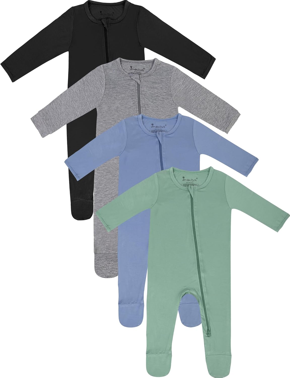 Jimonda Baby Boy Romper 4-Pack - Bamboo Zip-Up Pajamas for 0-24 Months,Unisex Footed