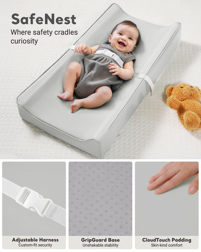 Vegan Leather Waterproof Baby Changing Pad - Wipeable, Extra Thick & Portable & Non-Slip Diaper Mat