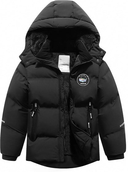 Kids Boy's Winter Coat Fleece Lined Waterproof Jacket Puffy Cotton Coat Thick Hooded Down Outdoor