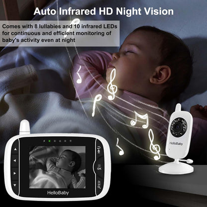 Video Baby Monitor with Camera and Audio, 3.2Inch LCD Display, Infrared Night Vision, Two-Way Audio