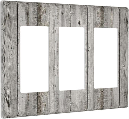Light Switch Covers Farmhouse Rustic Grey Barn Door Wood 3 Gang Rocker Electrical GFCI Decorative