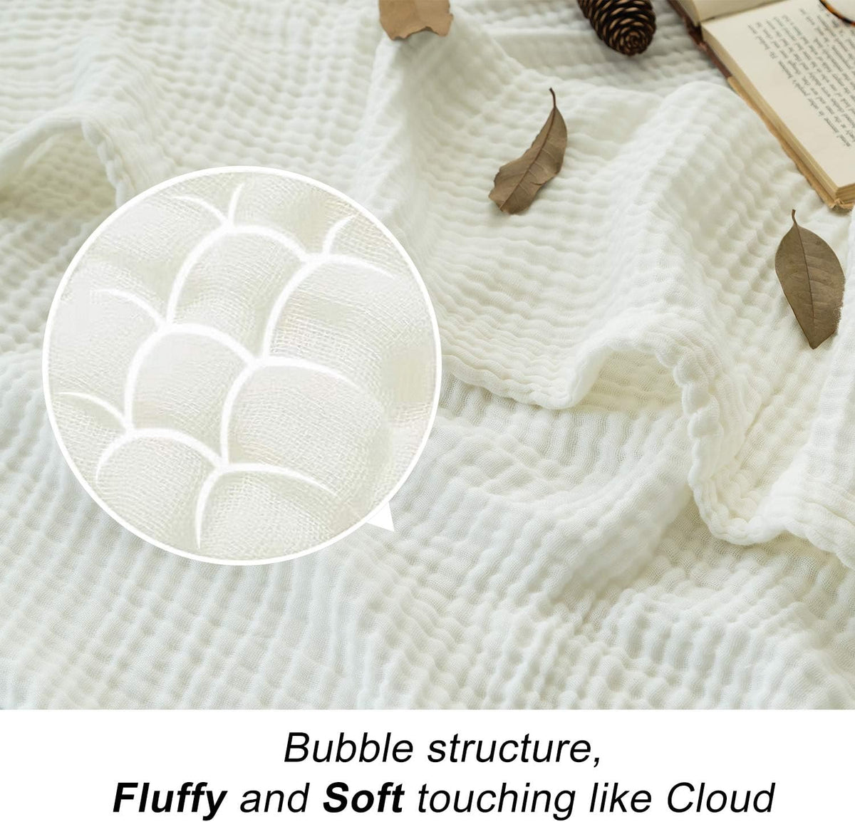 EMME Cotton Blanket Queen Size for Bed Soft Large Muslin Bed Bedspread 90"x90" Lightweight