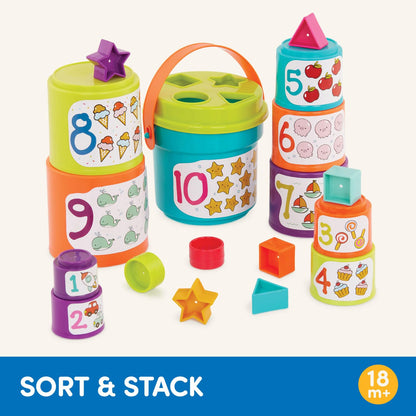 Battat Stacking Cups Shape Sorter, Sort & Stack Nesting Cups Set, Toddler