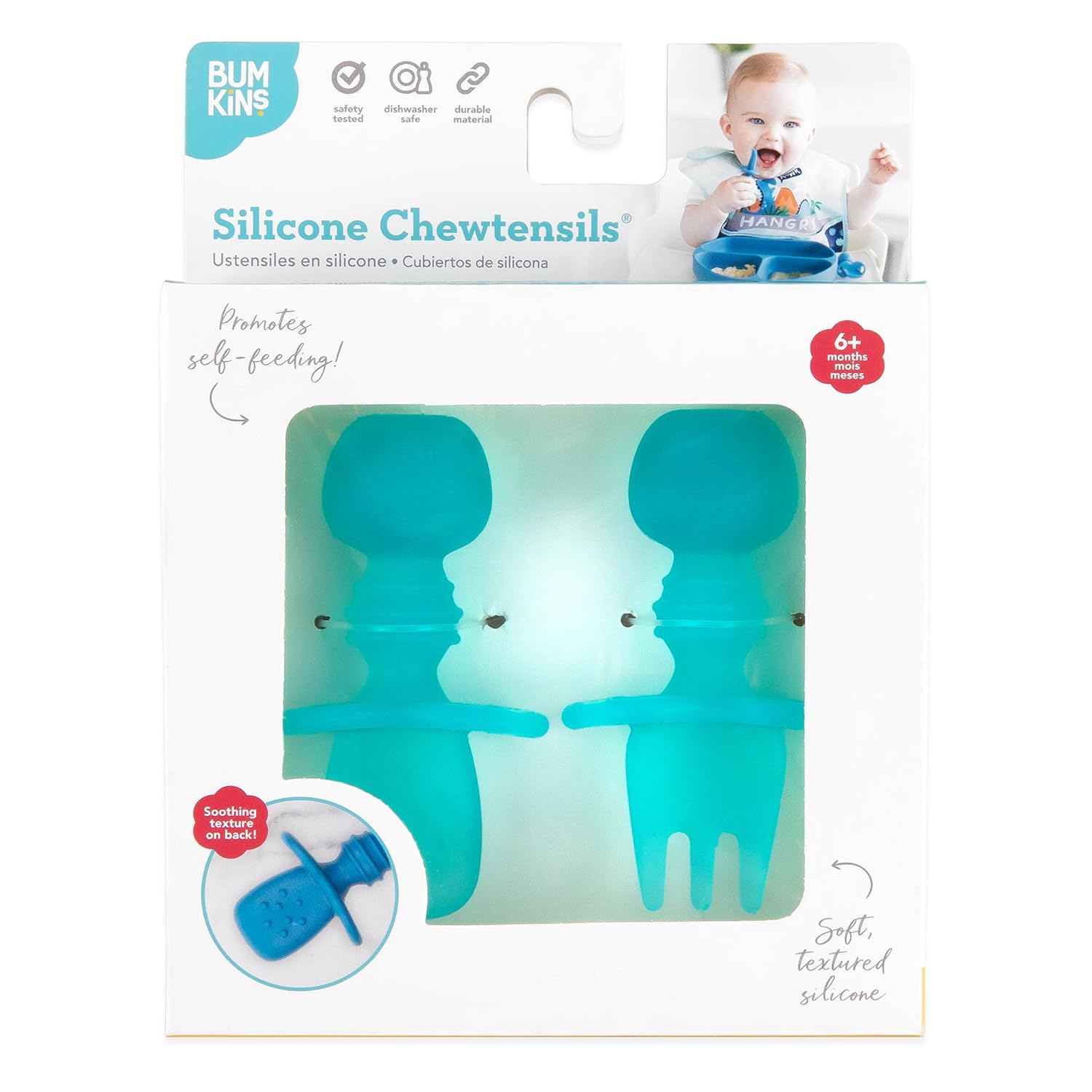 Bumkins Baby Utensils Set, Chewtensils Silicone Spoons for Dipping, Self-Feeding, Baby Led Weaning