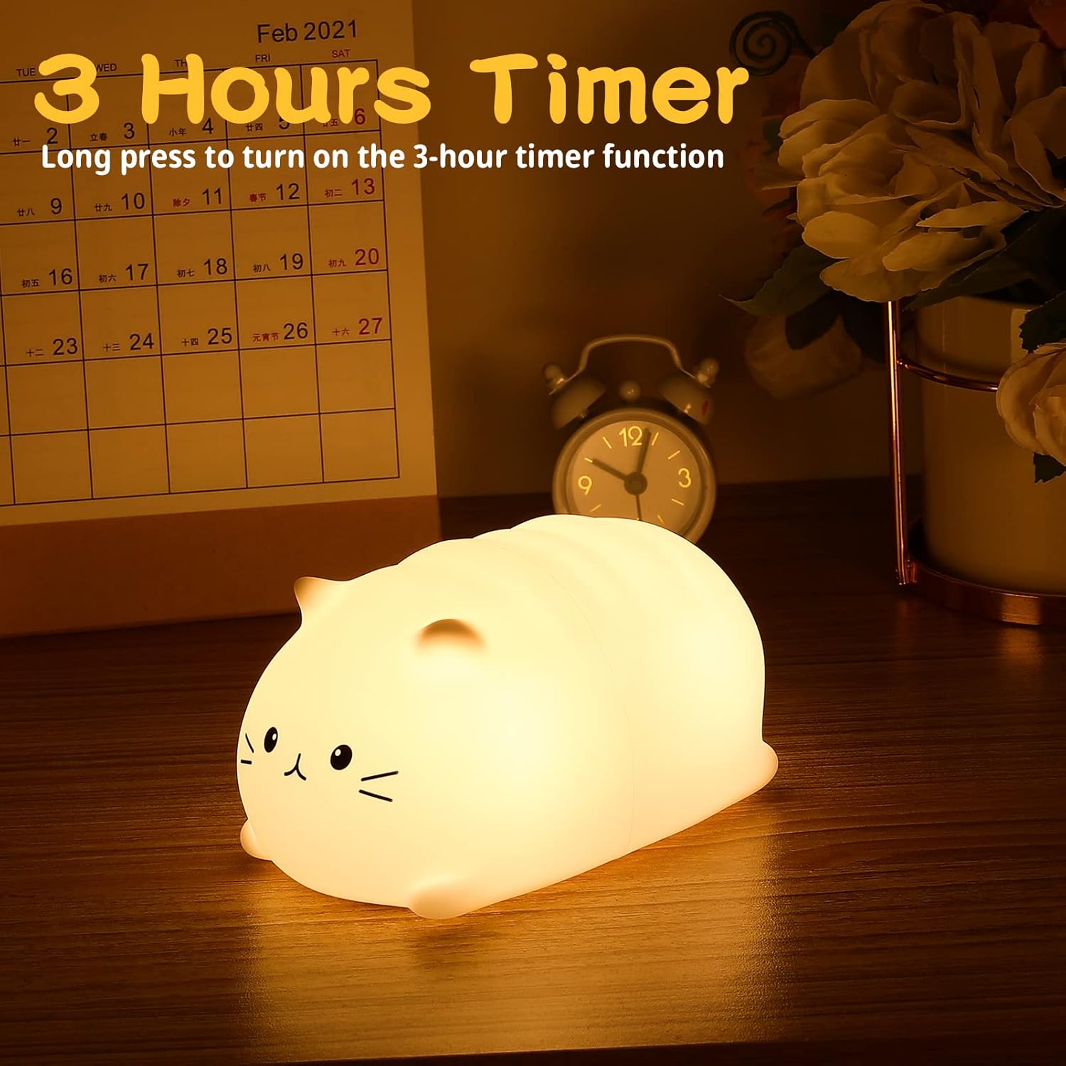 Tremdwoto Cat Night Light for Kids,Cute Colorful Night Light Baby Girl Squishy Night Light Lamp 3