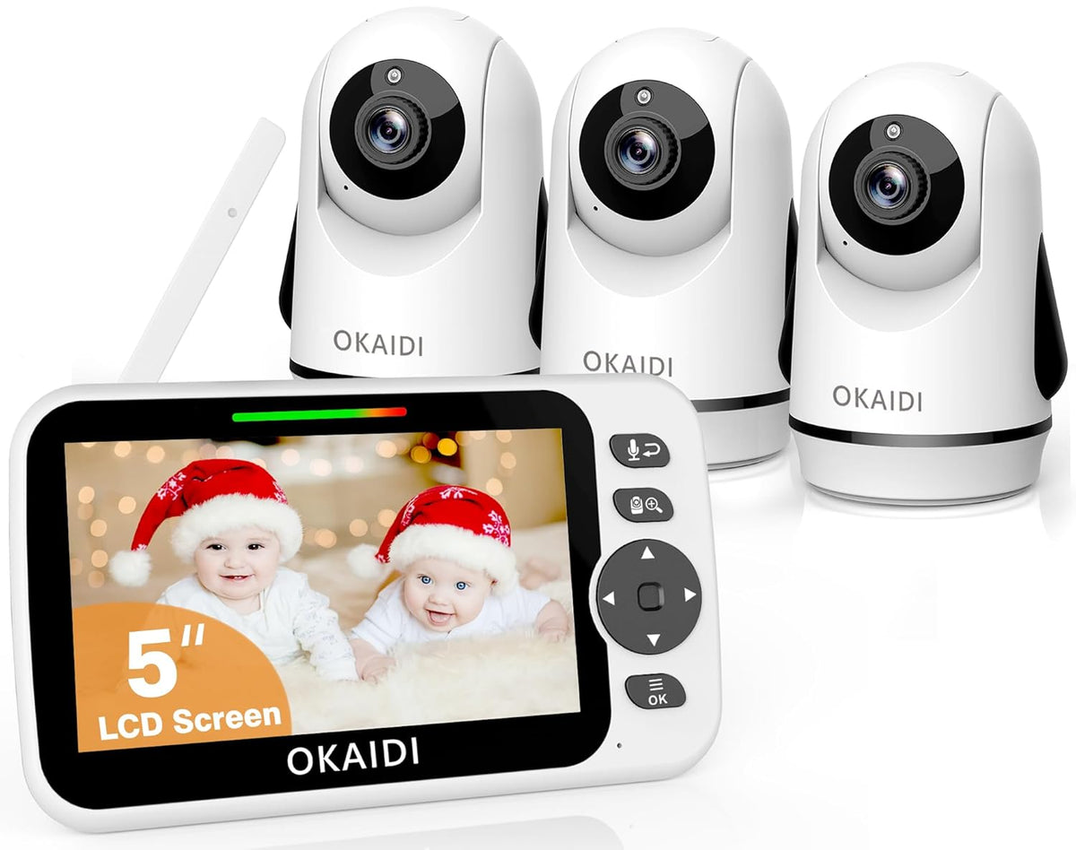 Video Baby Monitor with 3 Cameras, 5" Display Baby Monitor No WiFi, 30H Battery and 1000ft Range