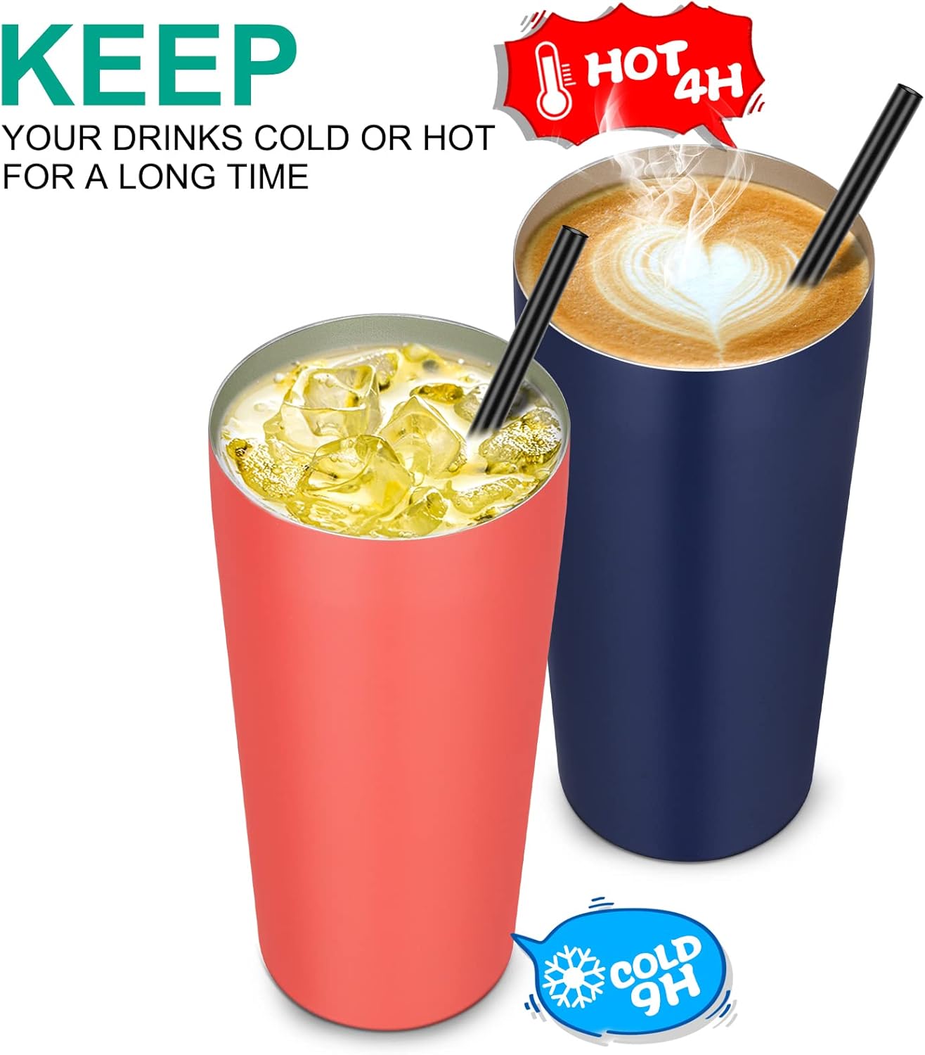 VEGOND 20oz Tumbler Bulk with Lid and Straw 6 Pack, Stainless Steel Vacuum Insulated Tumbler