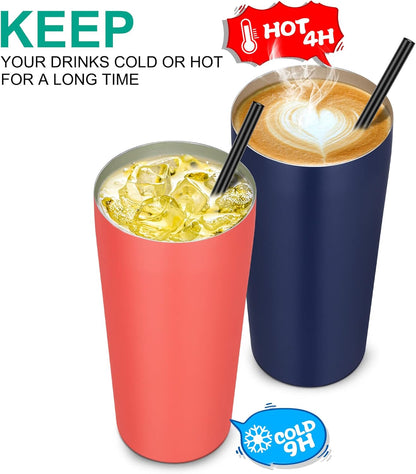 VEGOND 20oz Tumbler Bulk with Lid and Straw 6 Pack, Stainless Steel Vacuum Insulated Tumbler