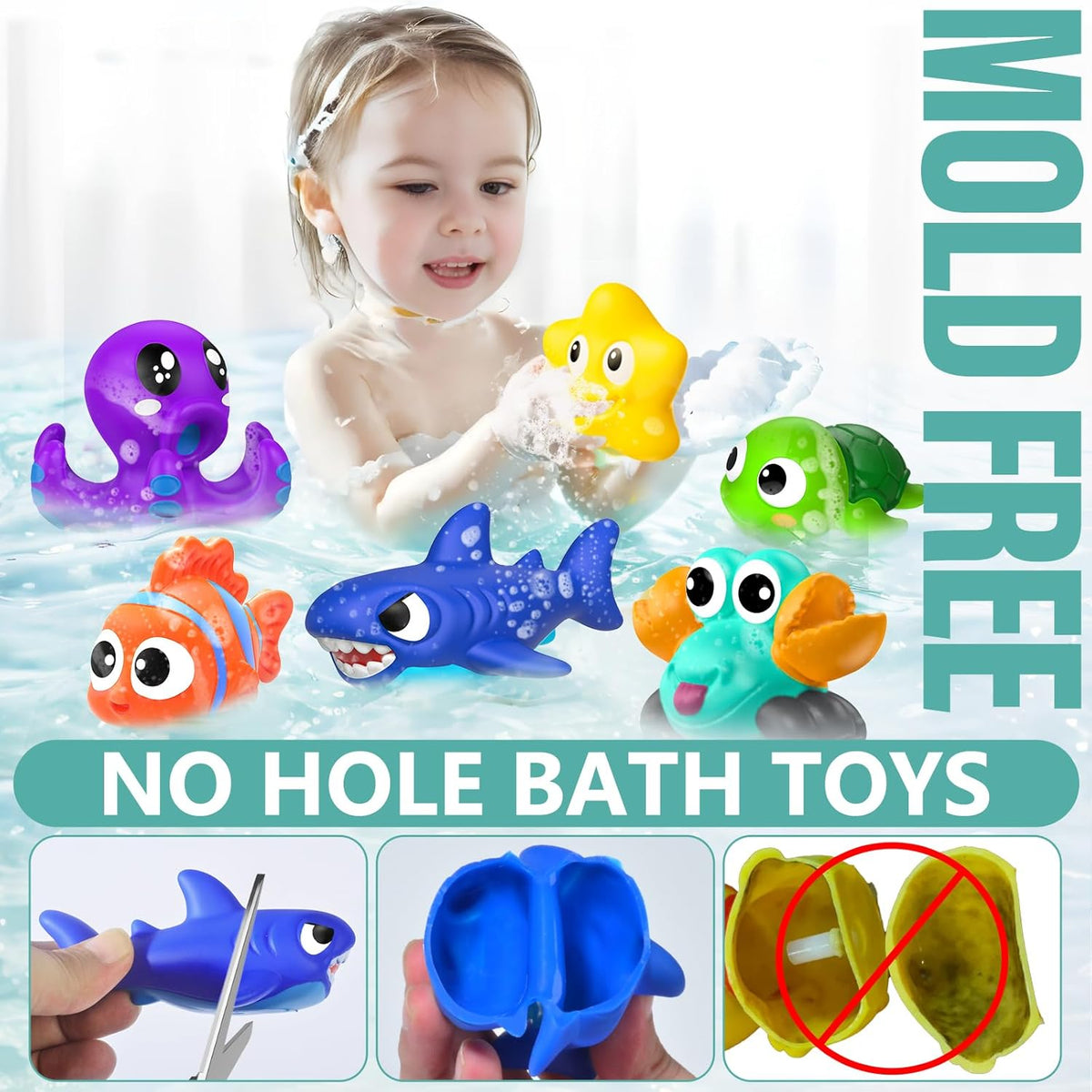 No Hole Mold Free Baby Bath Toys for Kids Ages 1-3,Water Toys for Babies and Toddlers,Ocean Animal