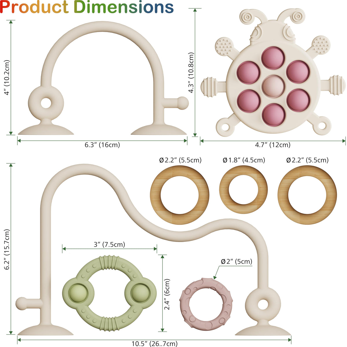High Chair Suction Cup Toy & Teething Toy Set, Sensory Toy [Beige]