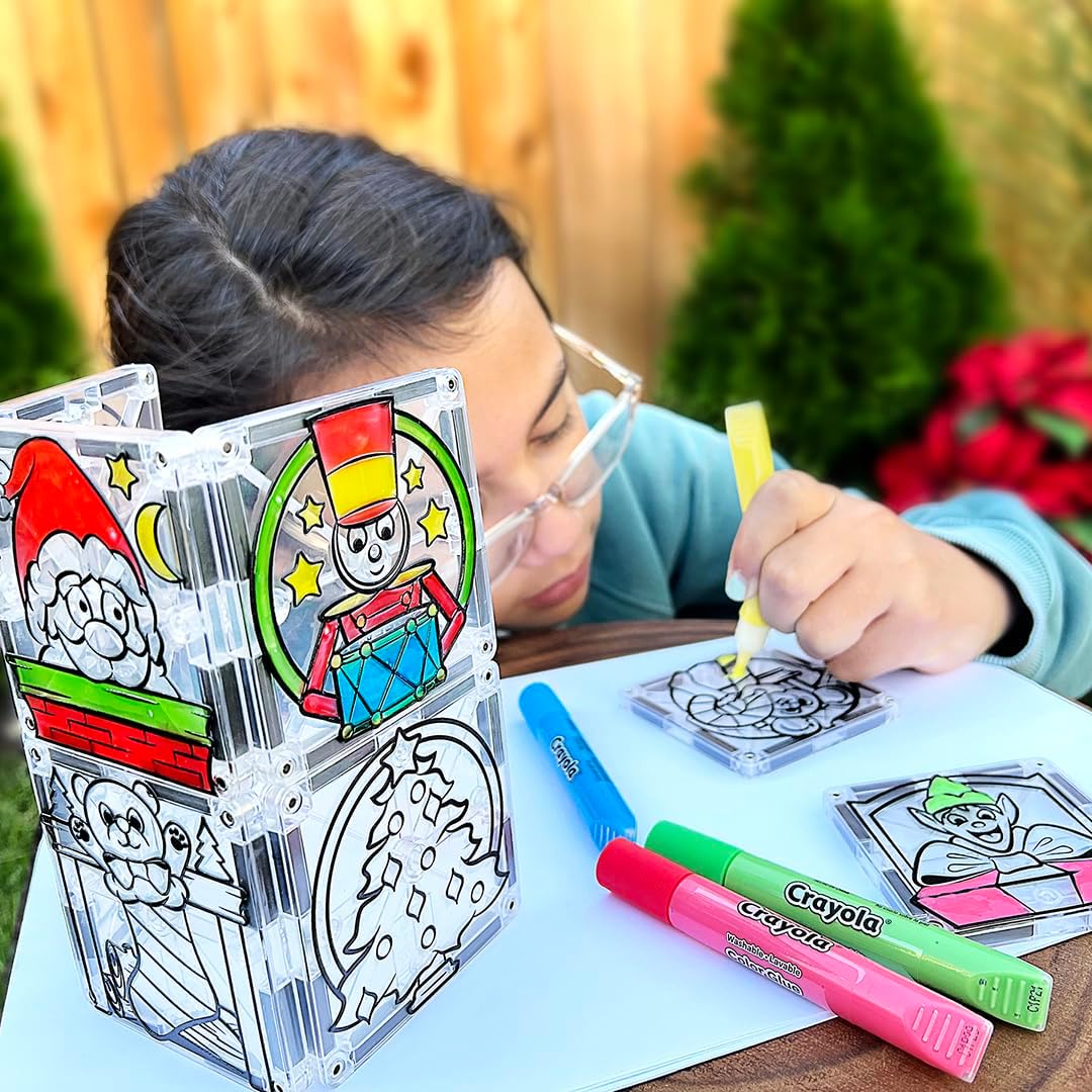 CreateOn Crayola PaintOn Holiday Magnetic Tiles, Magnetic Kids’ Building Toys, STEM Learning Travel