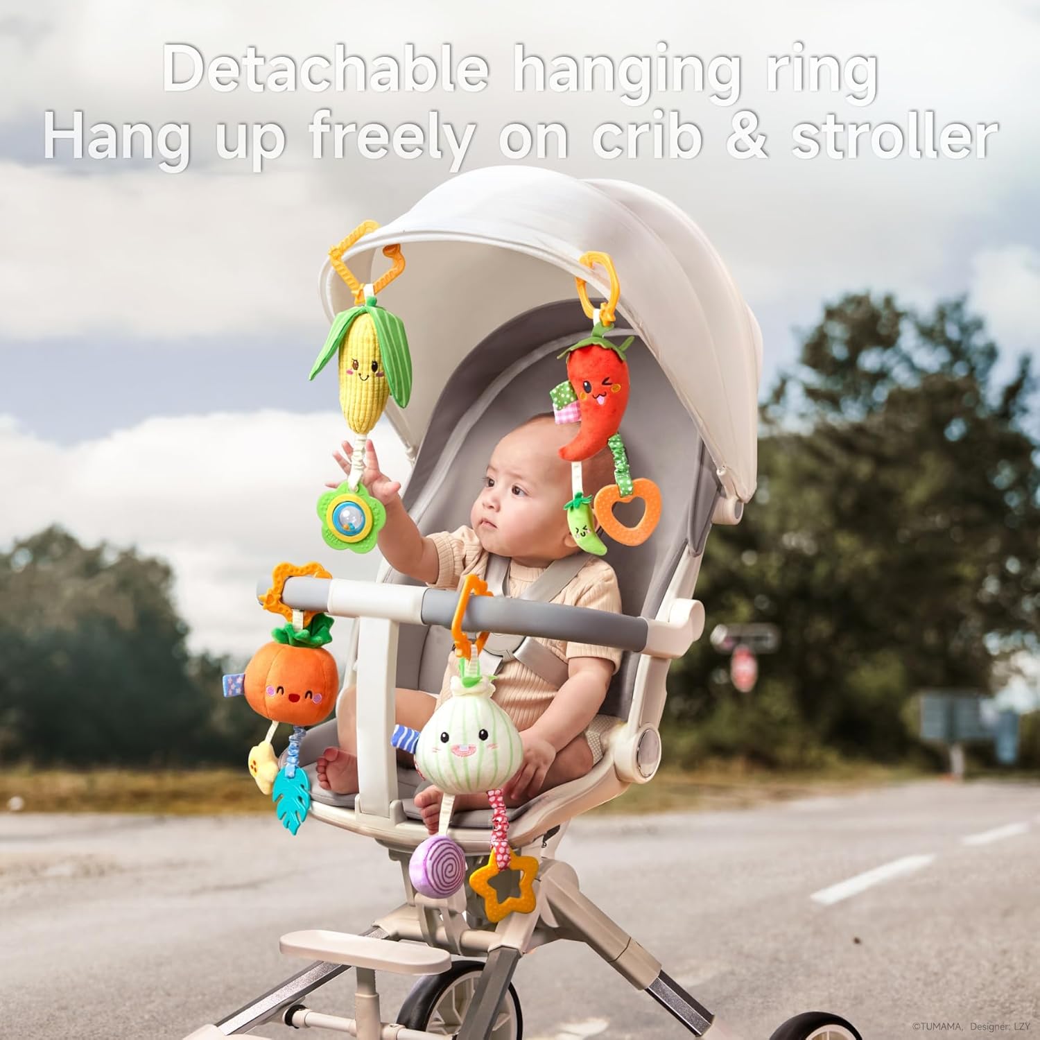 TUMAMA Hanging Baby Toys, 4 Pack Vegetable Crib Stroller Baby Gym Mobile Plush Toys, Early Baby