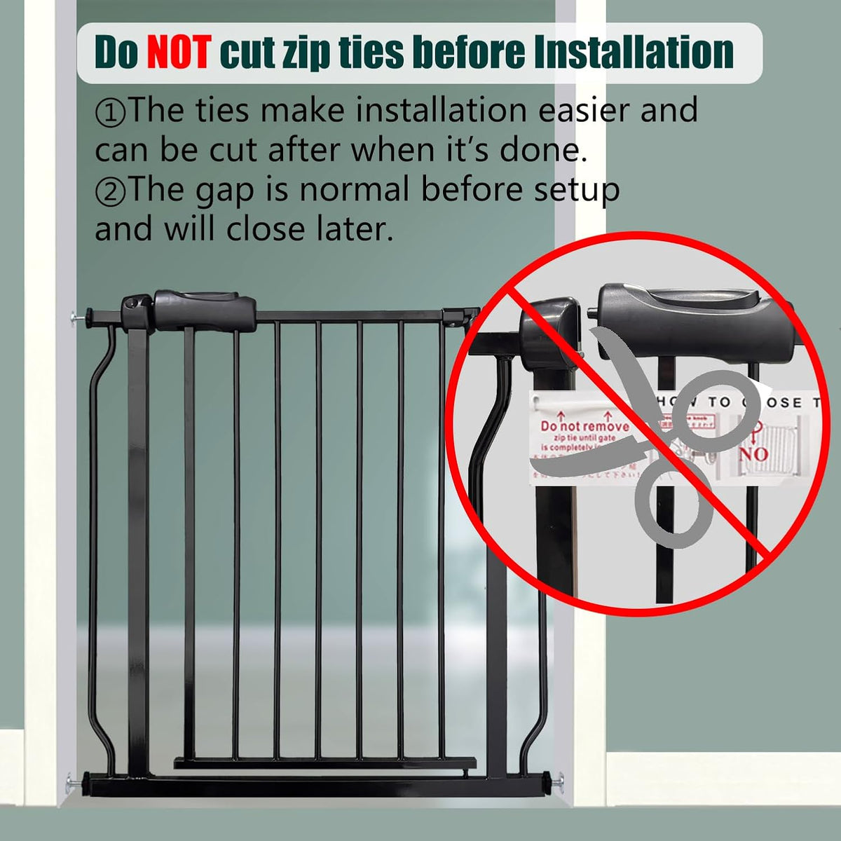 Heavy Duty Baby & Dog Safety Gate, Extra Wide 85.8-90.5 Inch,Black Metal, Pressure Mounted No