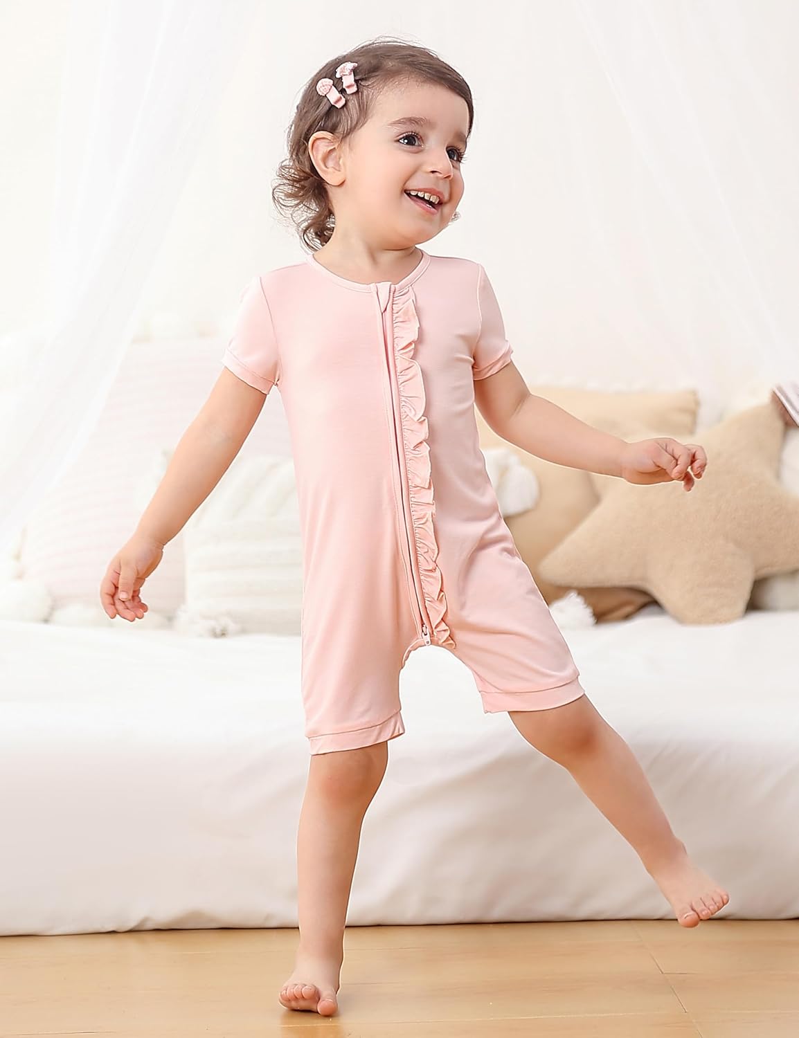 JunNeng Baby Boy Girl 2 Pack Rayon of Bamboo Summer Sleeper Infant Soft Short Sleeve Zipper